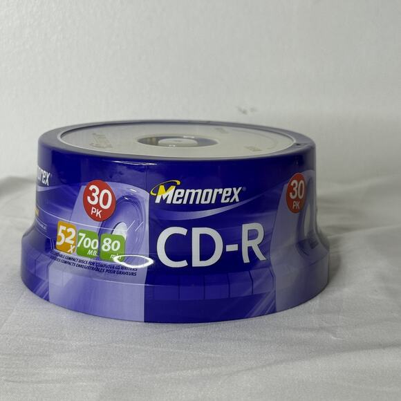 Memorex CD-R 30 Pack Spindle 700MB 80 Min 52X Recordable Blank Discs New Sealed - Picture 1 of 2